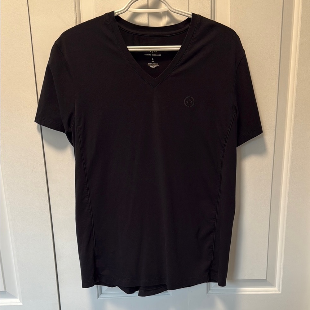 New Men's Armani Black V-Neck T-Shirt (L)